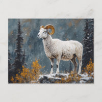 Ram blanco parado en la montaña nevada