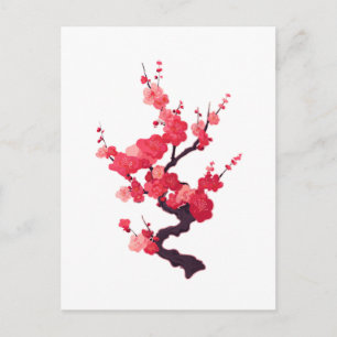 Postal Rama de delicado cerezo japonés rosa