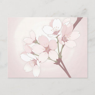 Postal Rama de flor de cerezo suave minimalista japonés