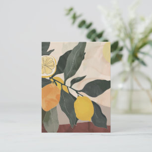 Postal Rama de limón boho con pintura de frutas abstracta