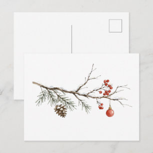 Postal Rama de Navidad nevada con adorno para Navidad