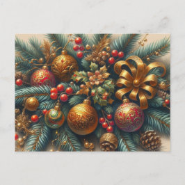 Postal Rama de navidades con bolas rojas