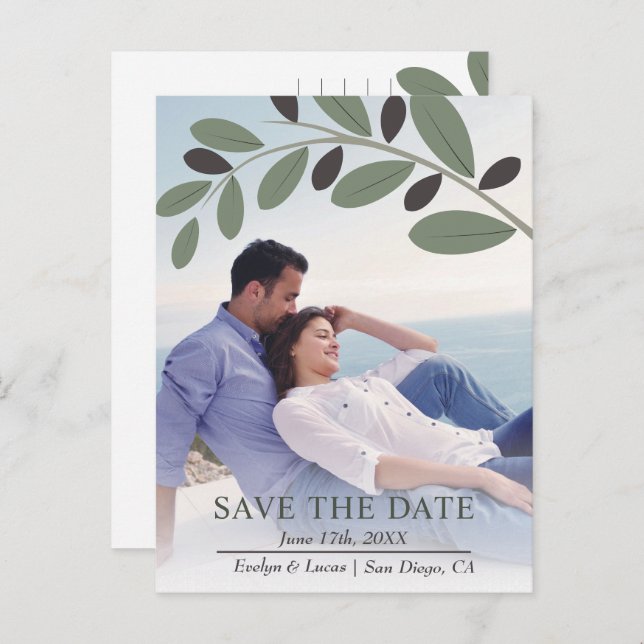 Postal Rama de olivo mediterráneo foto Anuncio de fecha d (Anverso / Reverso)