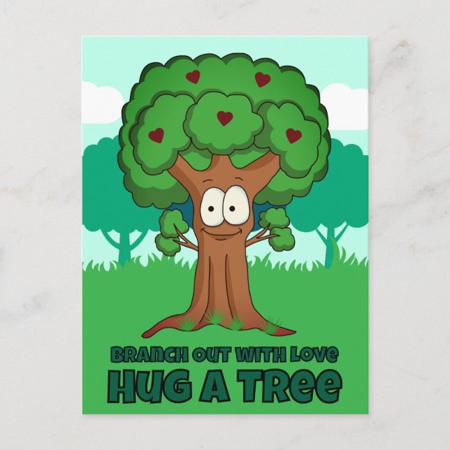 Postal Rama fuera con amor abrazando un árbol (Anverso)