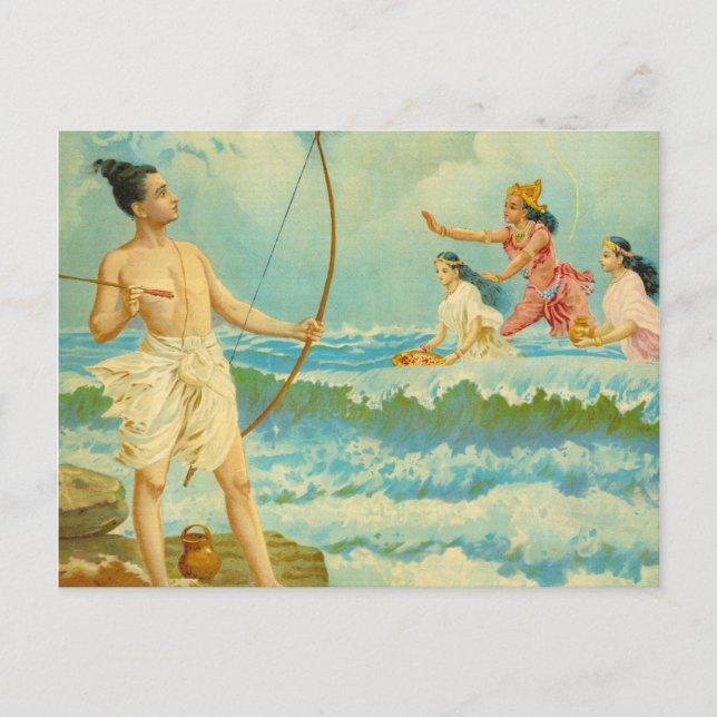 Postal Rama venció al mar por Raja Ravi Varma (Anverso)