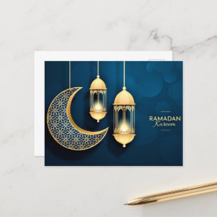 Postal Ramadan Kareem Creciente de Oro y linterna