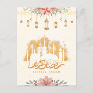 Postal Ramadan Kareem Faroles de acuarela floral