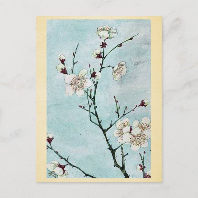Postal Ramas de ciruelas con flores Ukiyo-e. (Anverso)