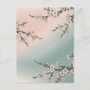 Postal Ramas de flor de cerezo rosa delicada Sakura