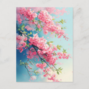 Postal Ramas de flor de cerezo rosa en cielo azul