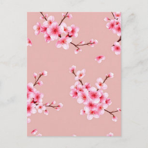 Postal Ramas de flor de cerezo rosa Patrón