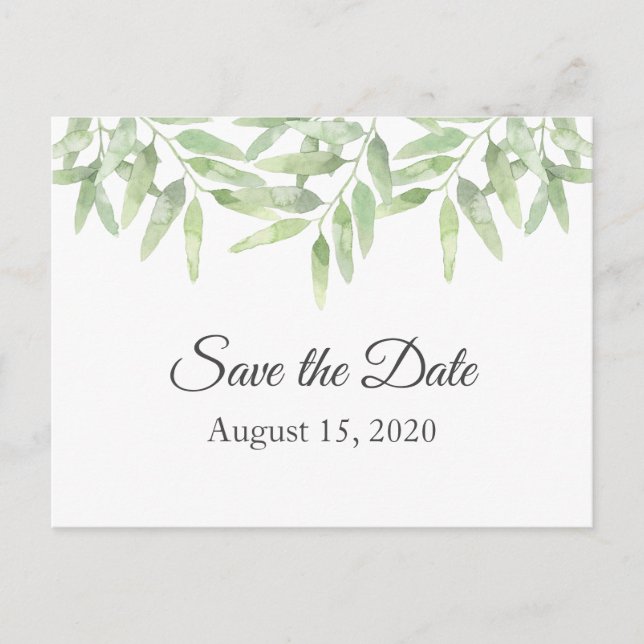 Postal Ramas de oliva. Boda de verano Guardar la fecha (Anverso)