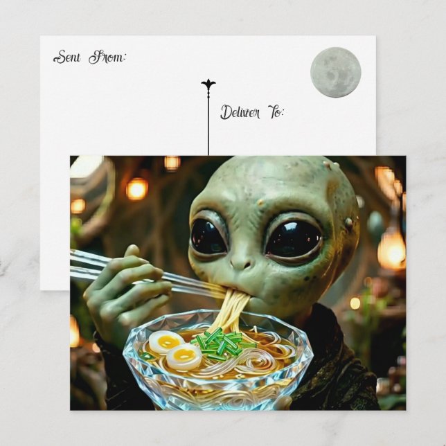 Postal Ramen Alien | Decir Hola | Mantener el Contacto (Anverso / Reverso)