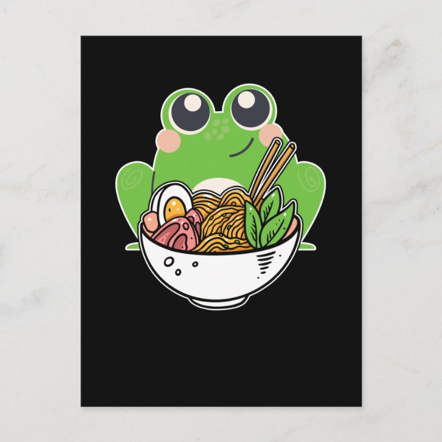 Postal Ramen y lindas ranas de fideos japoneses adictos (Anverso)