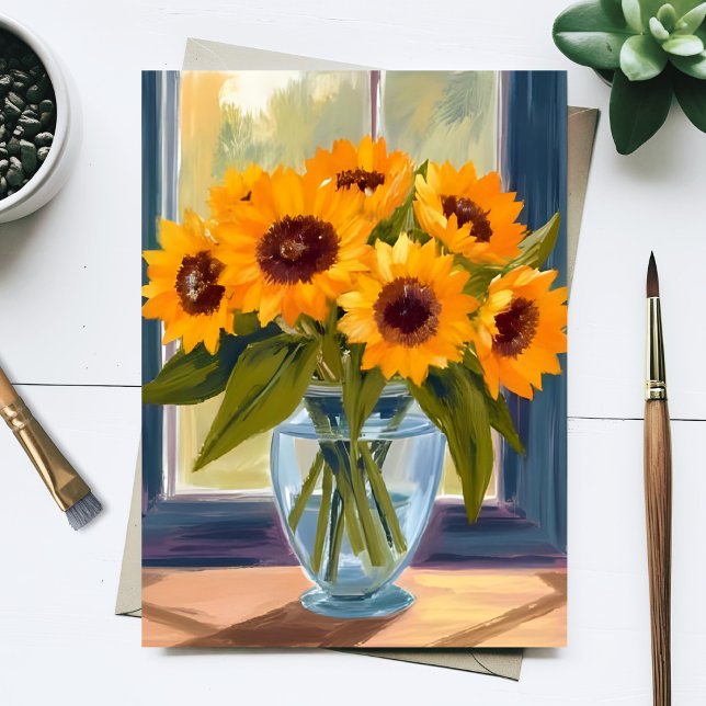 Postal Ramillete de flores de girasoles amarillos acuarel (Subido por el creador)