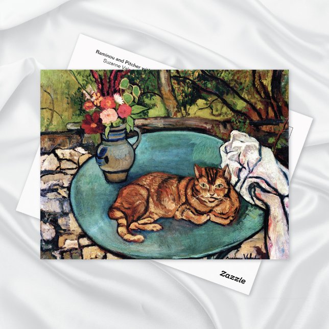 Postal Raminou Cat Vase Carnations Suzanne Valadon (Subido por el creador)