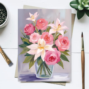 Postal Ramo de Acuarela Floral Rosa Suave Elegante