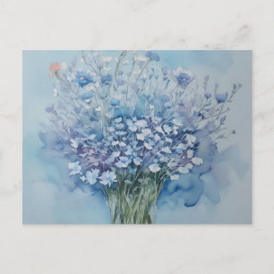 Postal Ramo de Anémonas en Acuarela Suave sobre Azul Clar