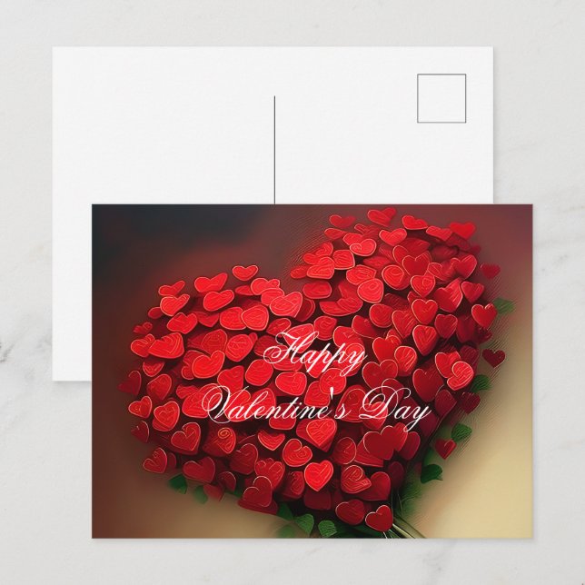 Postal Ramo de corazones rojos San Valentín (Anverso / Reverso)
