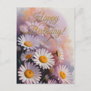 Postal Ramo de Cumpleaños Daisy de Escritura Dorada