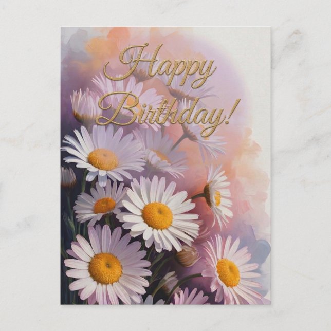 Postal Ramo de Cumpleaños Daisy de Escritura Dorada (Anverso)
