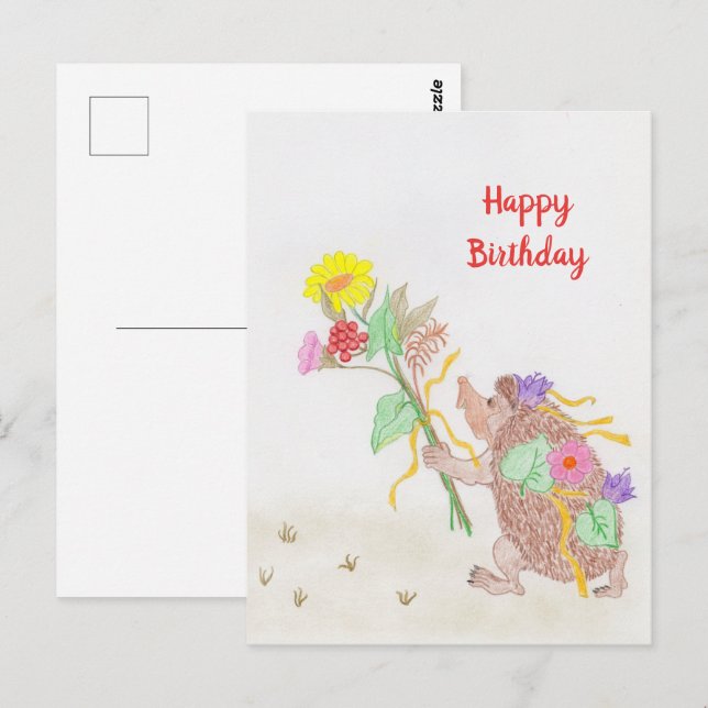 Postal Ramo de erizo y flores (Anverso / Reverso)