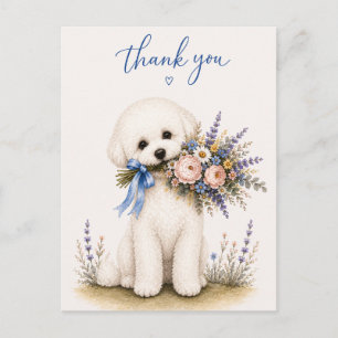 Postal Ramo de flores Bichon Frise agradecimiento