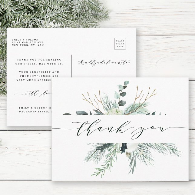 Postal Ramo de flores de algodón perenne boda agradecer (Front & Back)