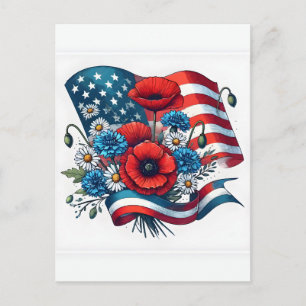 Postal Ramo de flores de bandera americana del Día de los