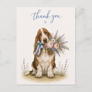 Postal Ramo de flores de Basset Hound agradecimiento
