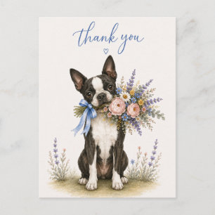 Postal Ramo de flores de Boston Terrier Gracias