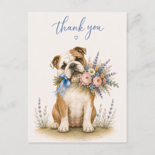 Postal Ramo de flores de Bulldog Inglés Gracias