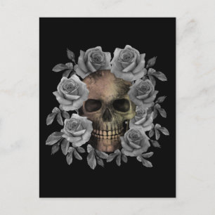POSTAL RAMO DE FLORES DE CALAVERA NEGRO Y BLANCO