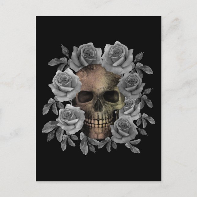 POSTAL RAMO DE FLORES DE CALAVERA NEGRO Y BLANCO (Anverso)