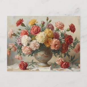Postal Ramo de flores de clavel vida quieta antigua
