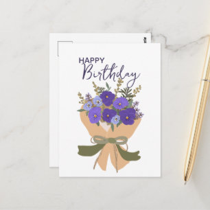 Postal Ramo de Flores de Cumpleaños de Febrero Violetas M