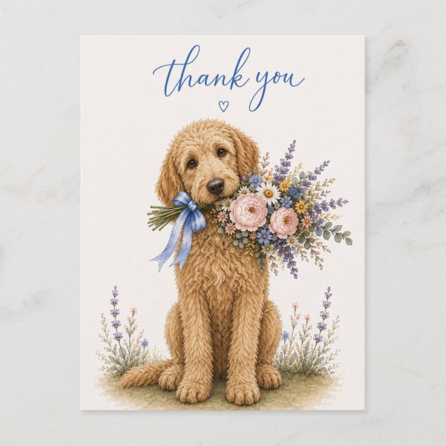 Postal Ramo de flores de Labradoodle agradecimiento (Anverso)