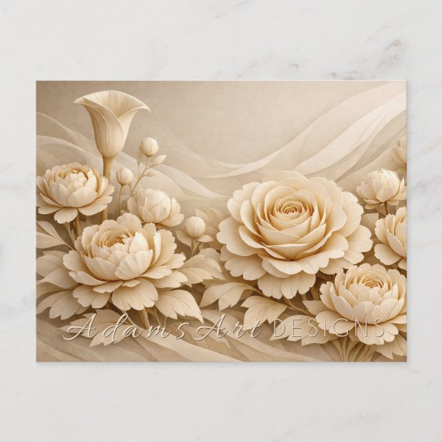 Postal Ramo de flores de papel beige elegante (Anverso)