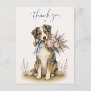 Postal Ramo de flores de Pastor Australiano Gracias