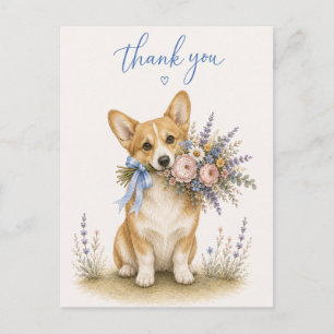 Postal Ramo de flores de Pembroke Welsh Corgi agradecimie