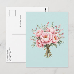 Postal Ramo de flores de peonía rosa bonita
