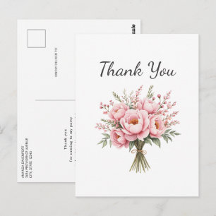 Postal Ramo de flores de peonía rosa bonito gracias