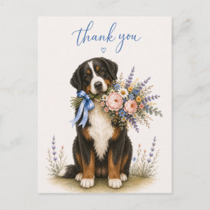 Postal Ramo de flores del perro de montaña de Berna Graci