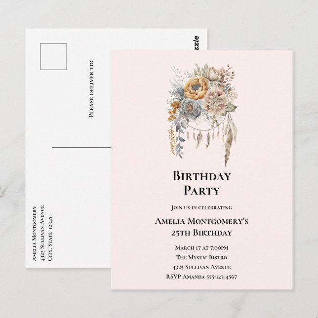 Postal Ramo de flores elegante con cumpleaños de cazador  (Anverso / Reverso)