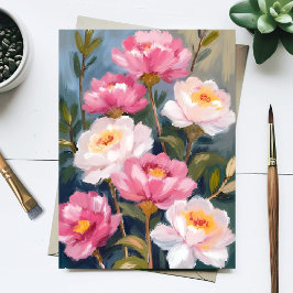 Postal Ramo de flores peonías rosadas
