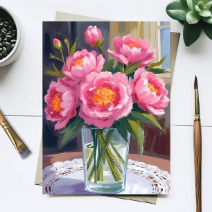 Postal Ramo de flores rosa precioso   Floral de peonía