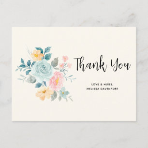 Postal Ramo de flores rosas y azules con estilo - Gracias