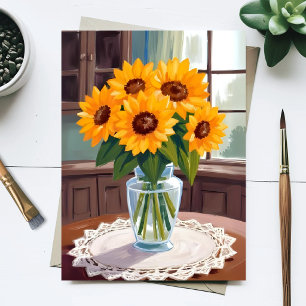 Postal Ramo de girasoles acuarela floral amarillo pintado
