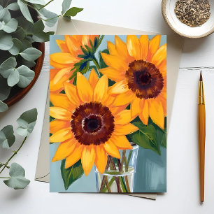 Postal Ramo de Girasoles   Floral Acuarela Amarilla