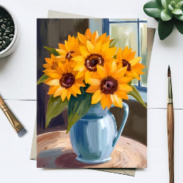 Postal Ramo de girasoles pintura acuarela floral